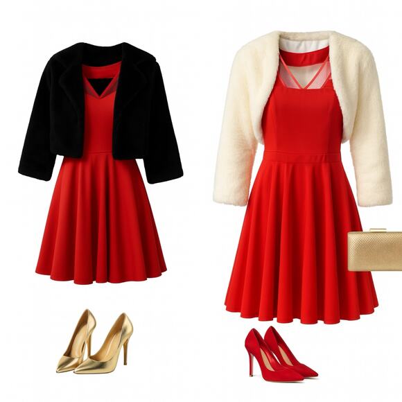 Red Cocktail Flare Dress for the Holidays or Summer, Size L - Picture 8 of 8